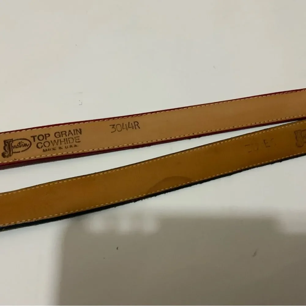 Justin 3044R Brass Buckle & Red Top Grain Cowhide Leather Belt Size 32 lot of 2